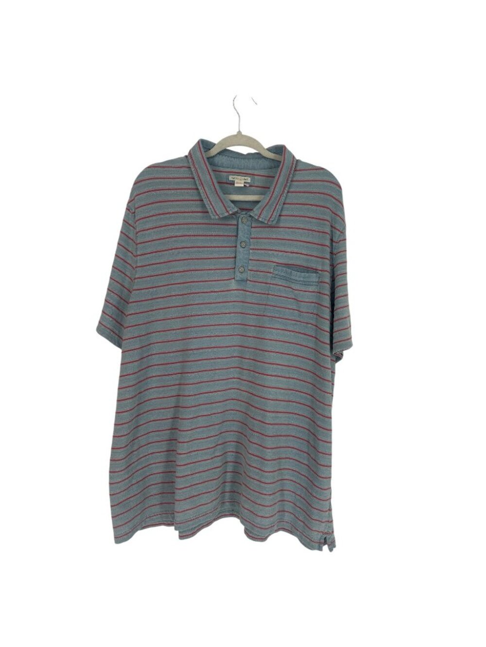 Carbon2Cobalt Men XXL Faded Blue Red Stripe Polo Shirt Pocket Cotton